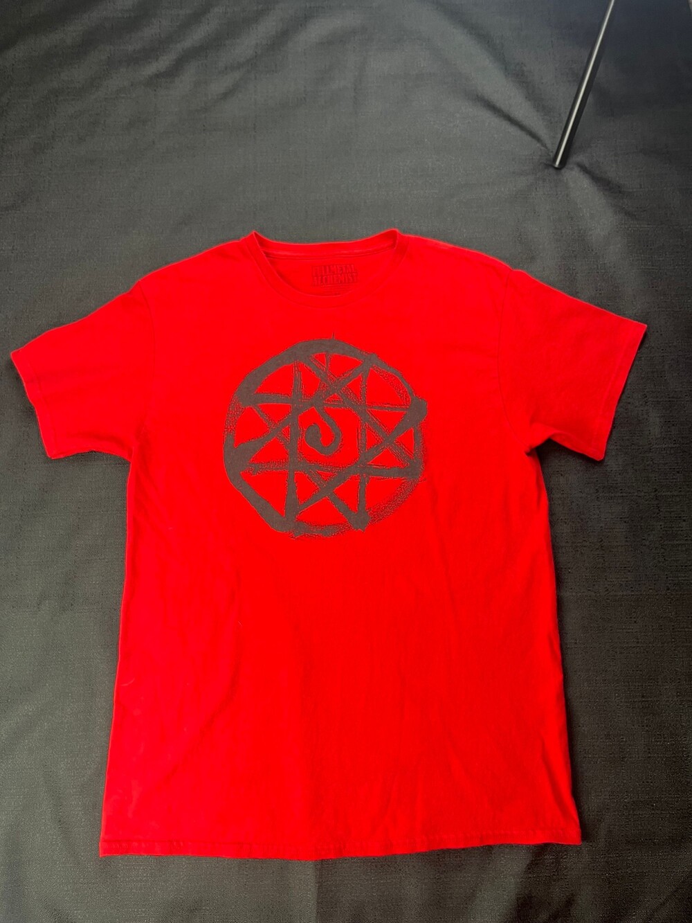 Fullmetal Alchemist Medium Red Cotton T-Shirt with Black Alchemy Circle Graphic